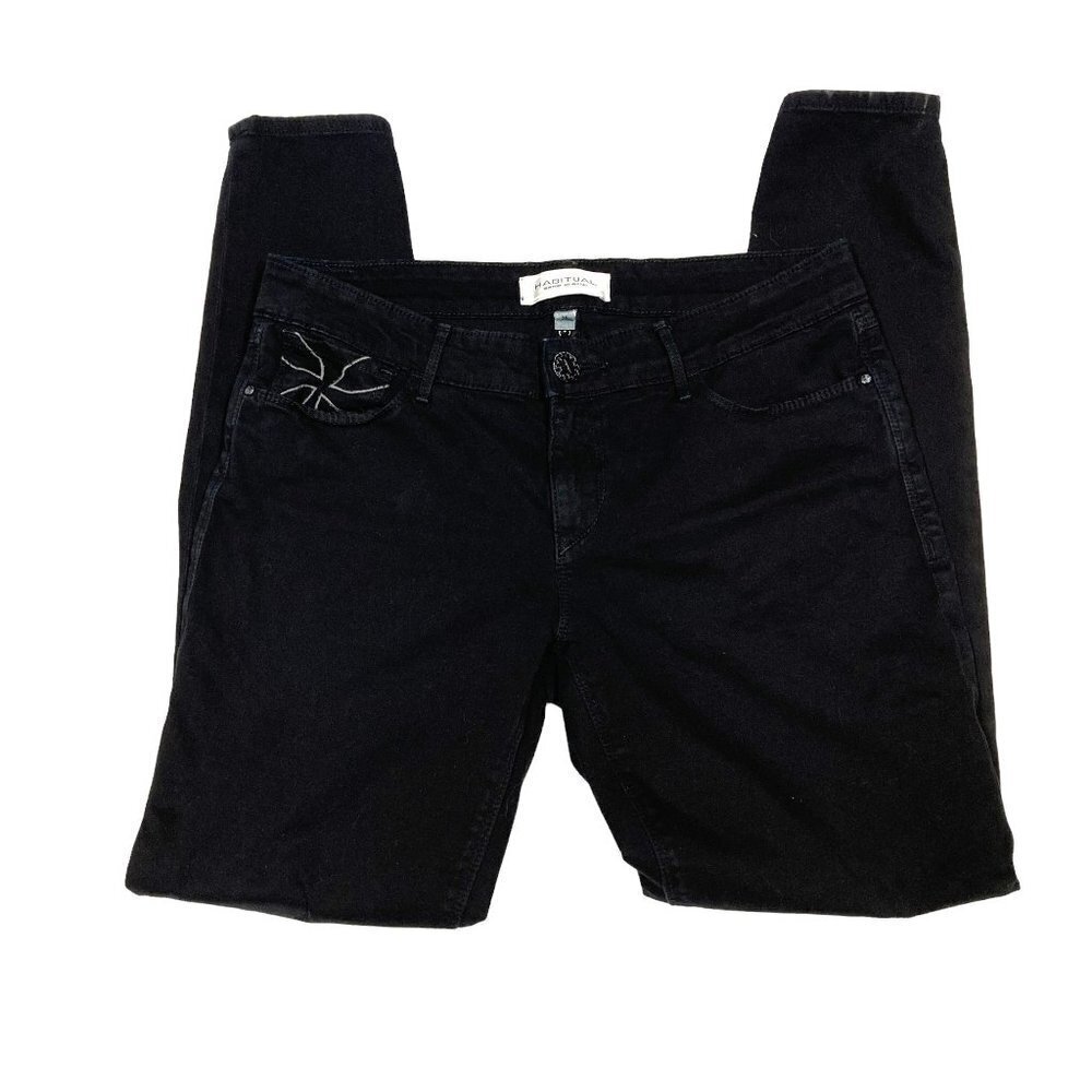 Habitual Black Jeans, Size 28, Skinny Straight Leg, Stretchy Soft Brushed Cotton